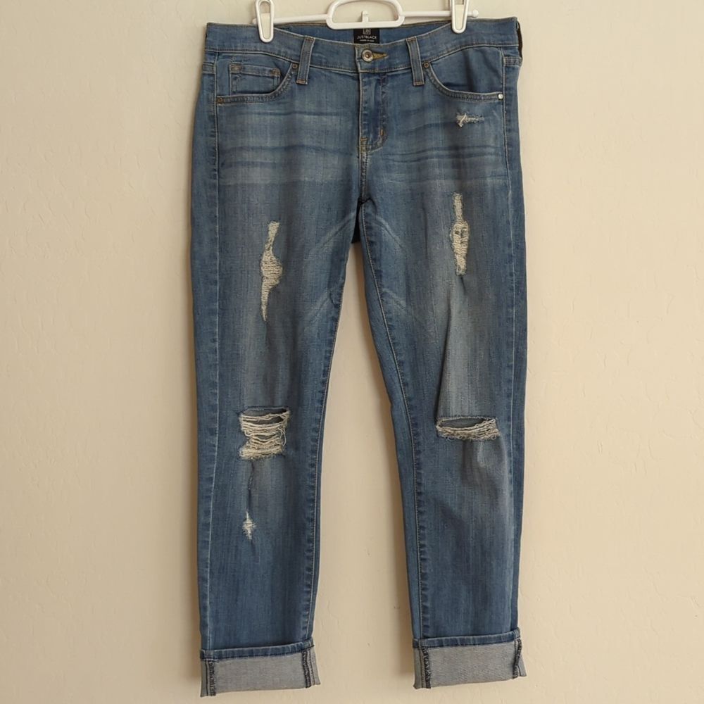 Just Black Denim Destroyed Ankle Crop Blue Jean - Size 26